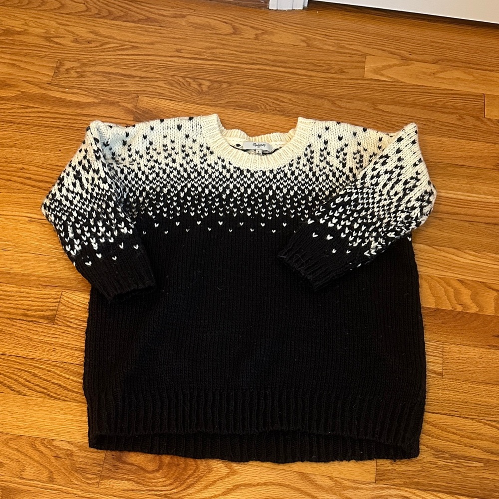 Madewell Black & Cream Patterned Crewneck Sweater - Women